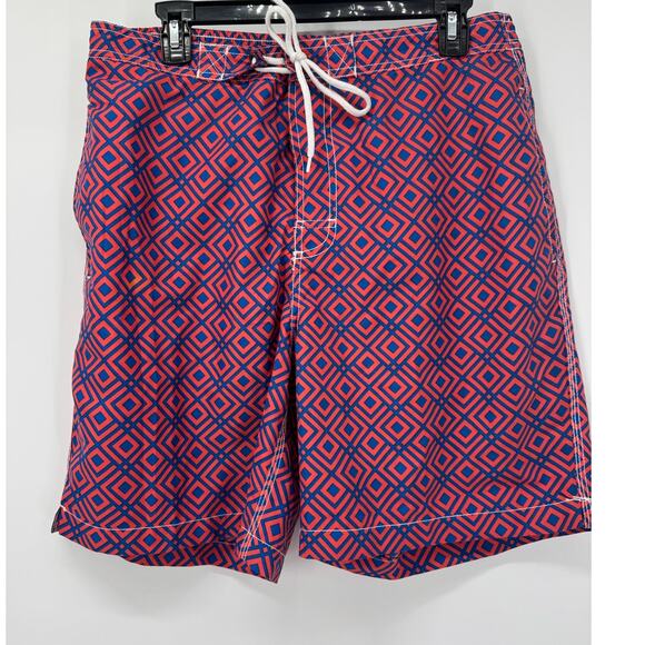 Trunk Mens Boardshorts Size Large Red Blue All Over Print Swim Trunks Surf Beach - Picture 1 of 4